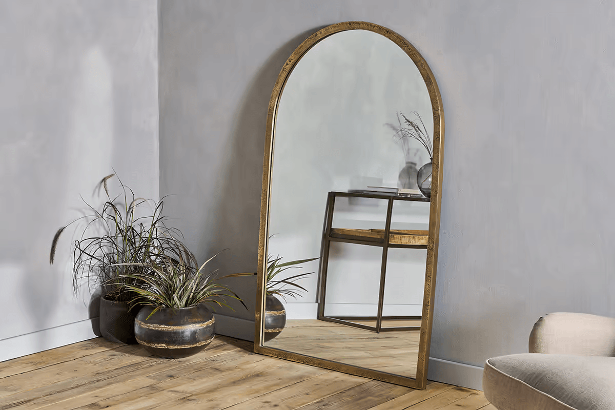 Nkuku - Murwara Full Length Arched Mirror - Antique Brass