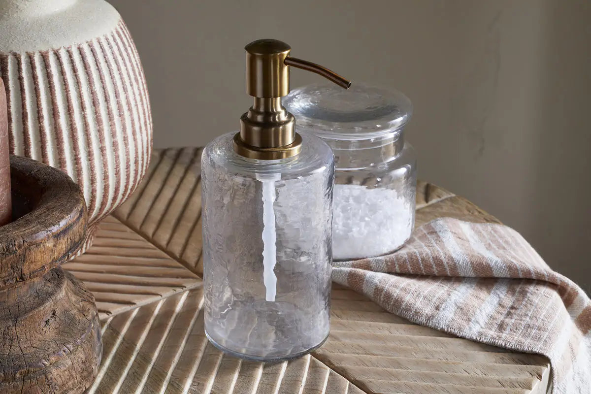 Nkuku - Ilcoso Recycled Hammered Glass Soap Dispenser - Clear