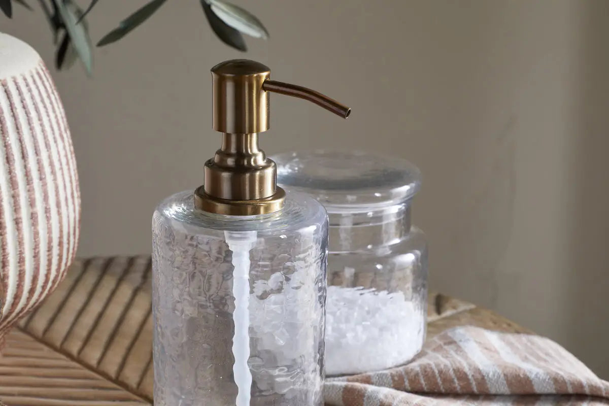 Nkuku - Ilcoso Recycled Hammered Glass Soap Dispenser - Clear