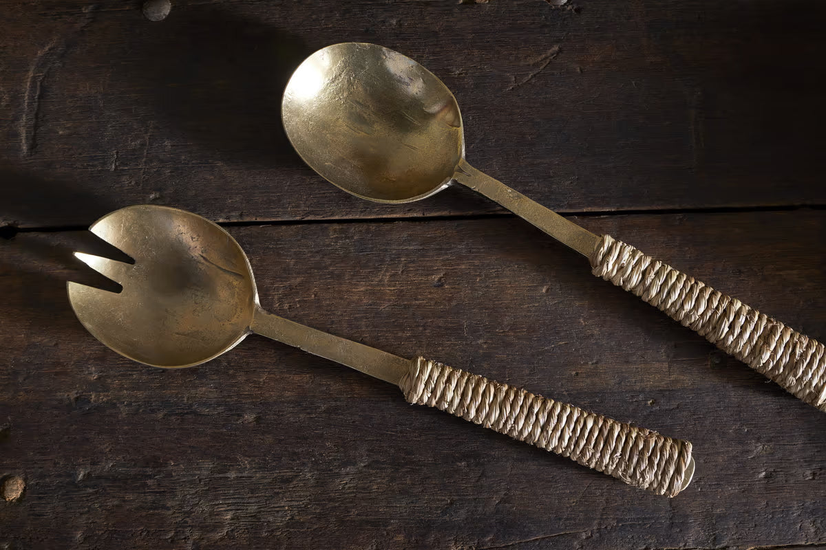 Nkuku - Abani Salad Servers - Antique Brass