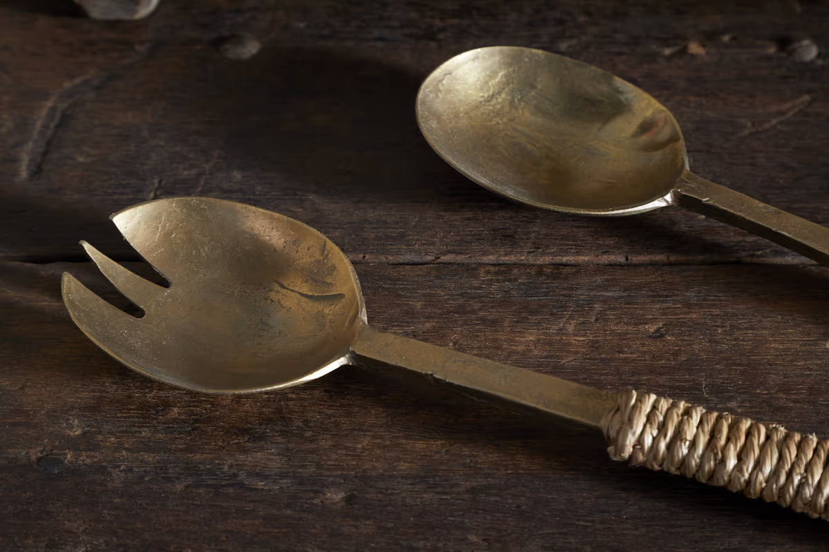 Nkuku - Abani Salad Servers - Antique Brass