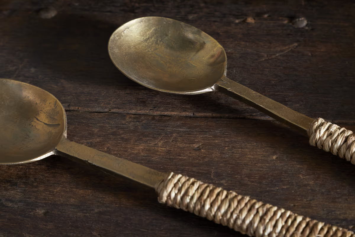 Nkuku - Abani Salad Servers - Antique Brass