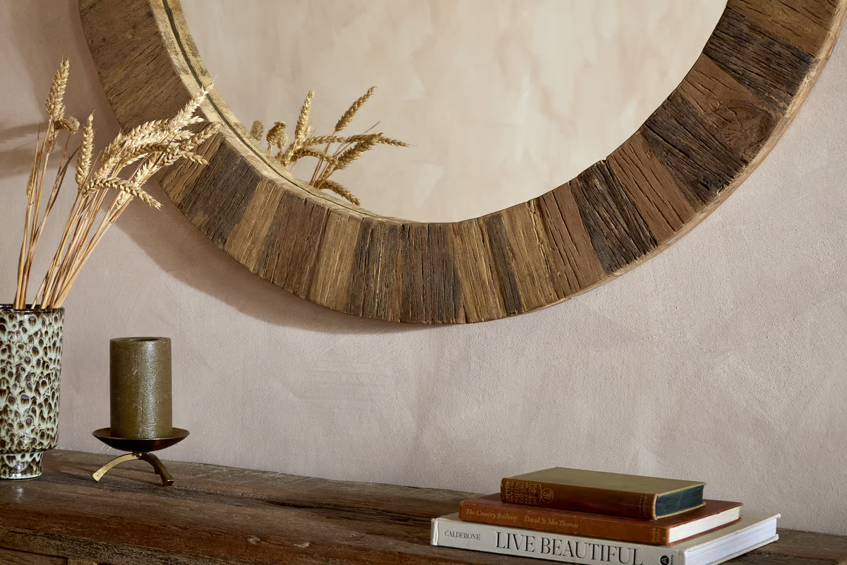 Nkuku - Ibo Reclaimed Wood Round Mirror - Natural - Large