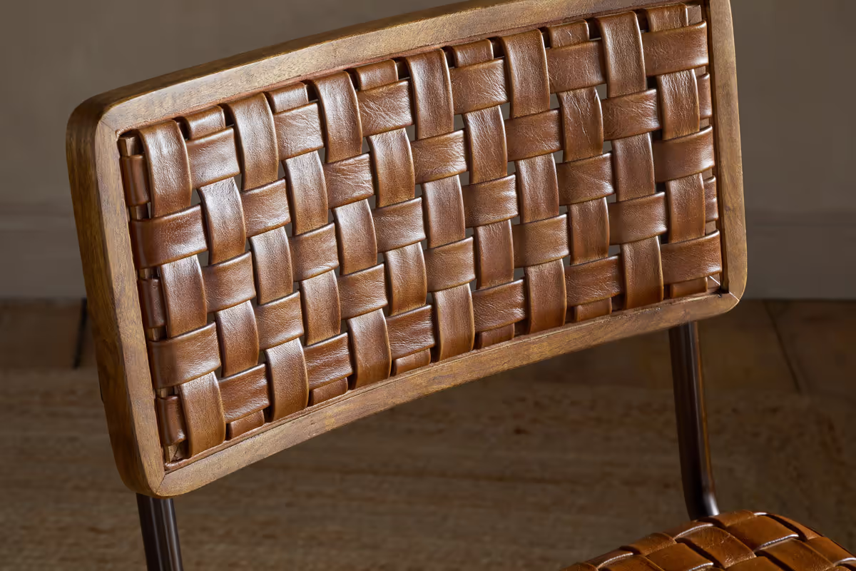 Nkuku - Amala Leather Weave & Iron Dining Chair - Aged Tan
