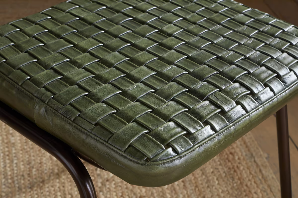 Nkuku - Amala Leather Weave & Iron Dining Chair - Rich Green