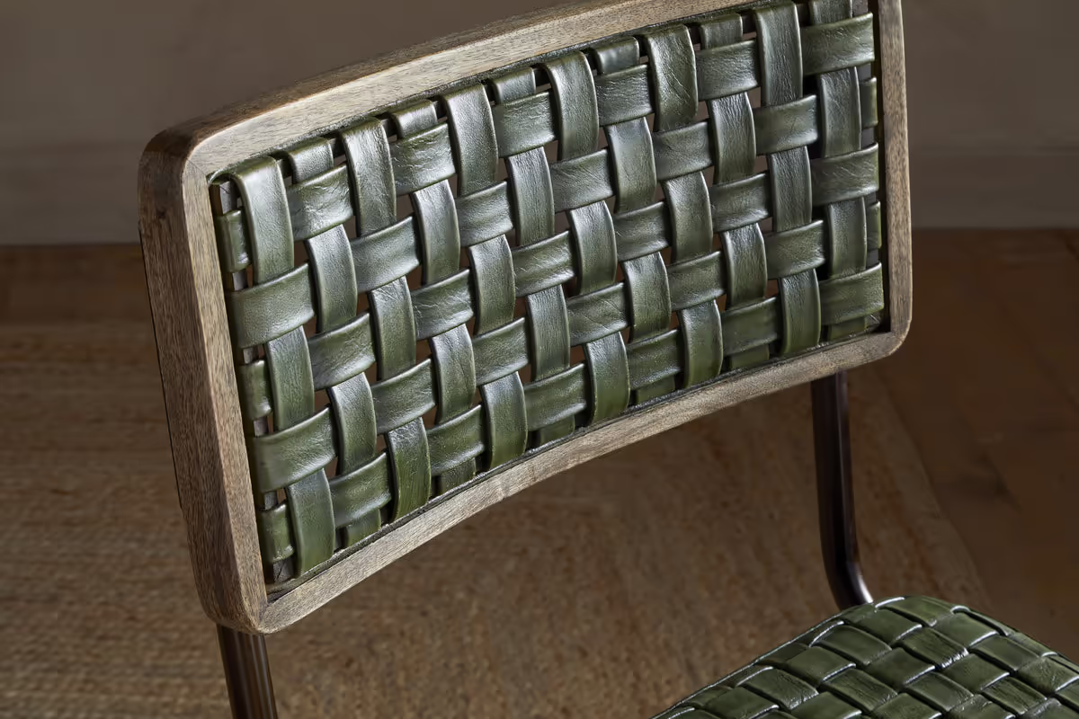 Nkuku - Amala Leather Weave & Iron Dining Chair - Rich Green