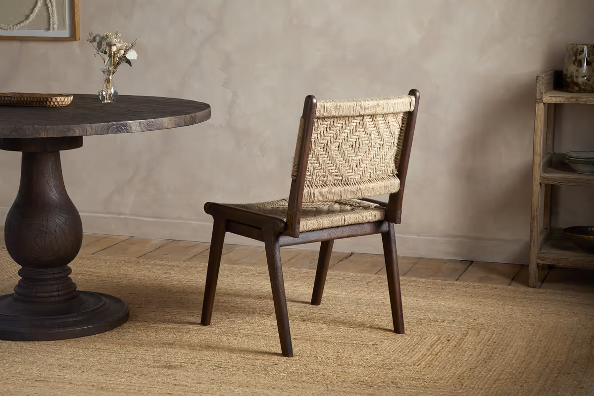 Nkuku - Vinay Jute & Wood Woven Dining Chair - Chocolate Brown