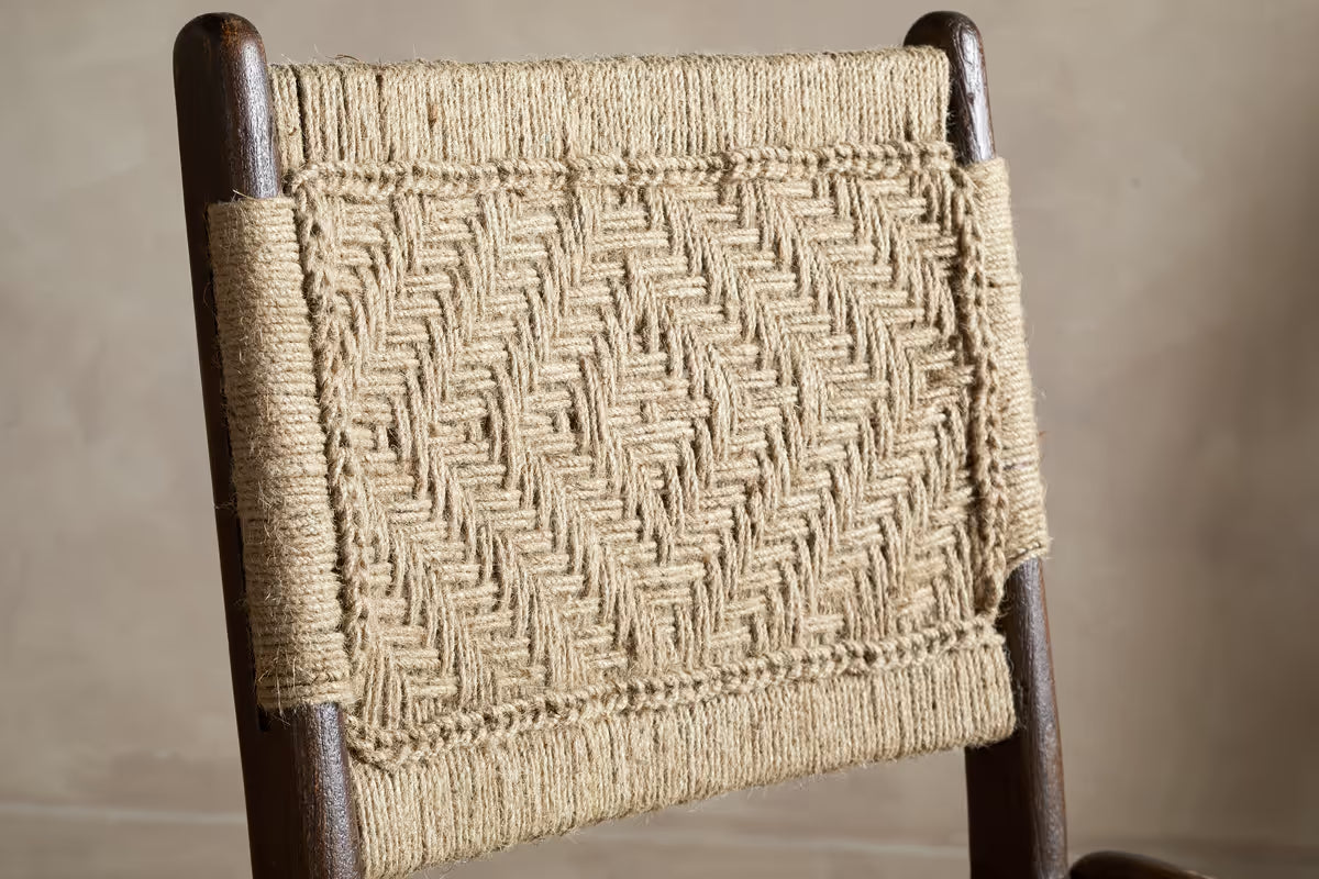 Nkuku - Vinay Jute & Wood Woven Dining Chair - Chocolate Brown