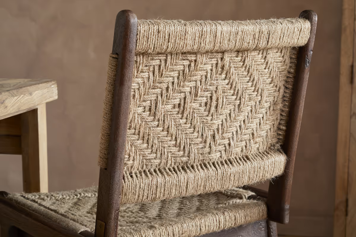 Nkuku - Vinay Jute & Wood Woven Counter Chair - Chocolate Brown