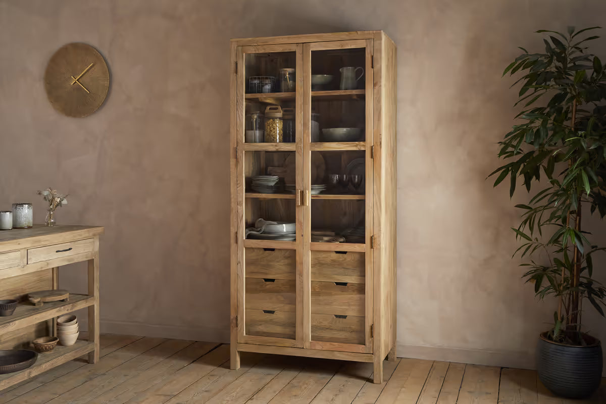 Nkuku - Artha Mango Wood & Glass Tall Cabinet - Natural