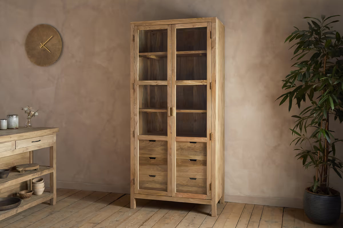 Nkuku - Artha Mango Wood & Glass Tall Cabinet - Natural
