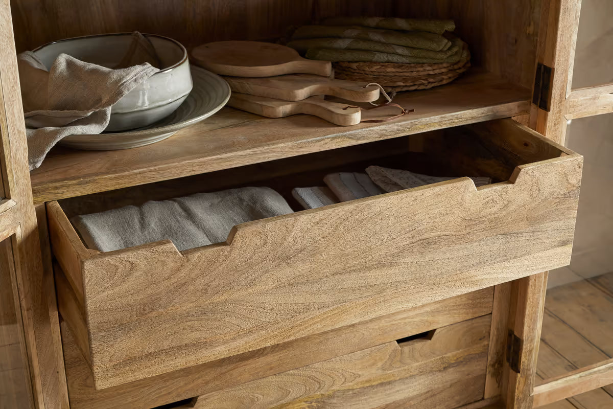 Nkuku - Artha Mango Wood & Glass Tall Cabinet - Natural