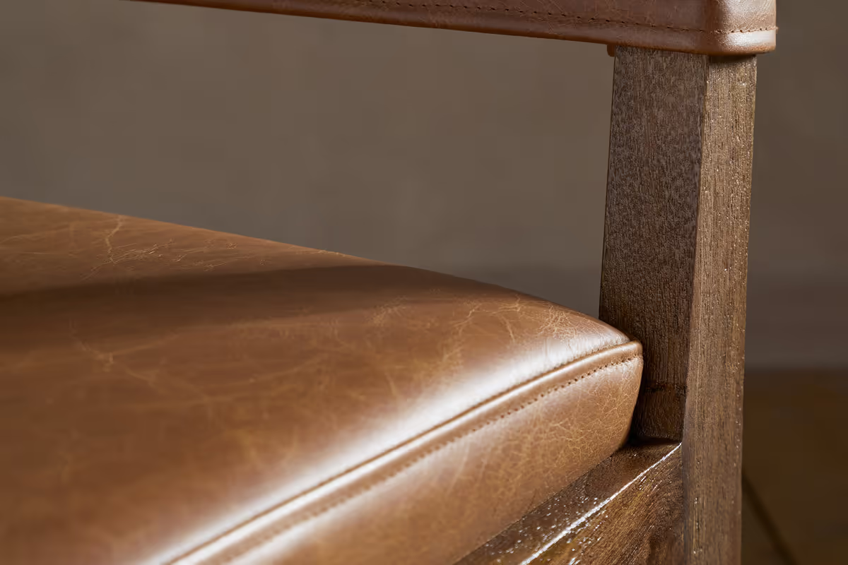 Nkuku - Kusa Mango Wood & Leather Dining Chair - Aged Tan