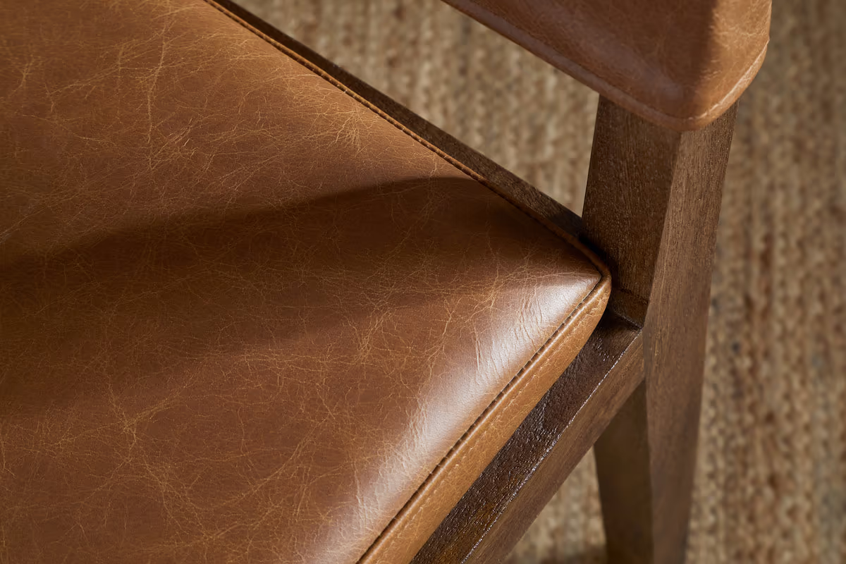 Nkuku - Kusa Mango Wood & Leather Dining Chair - Aged Tan