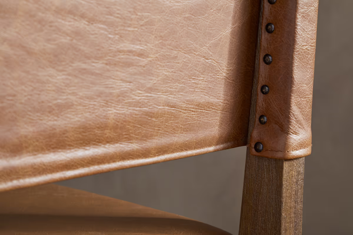 Nkuku - Kusa Mango Wood & Leather Dining Chair - Aged Tan