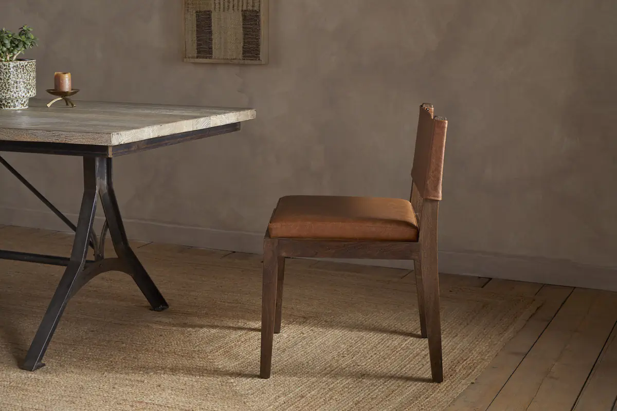 Nkuku - Kusa Mango Wood & Leather Dining Chair - Aged Tan