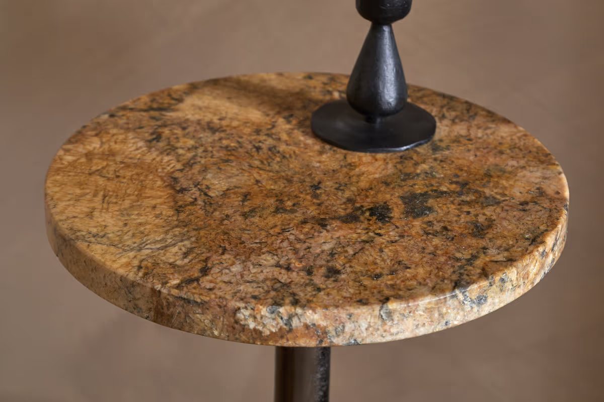 Nkuku - Israj Marble & Cast Metal Side Table - Aged Black