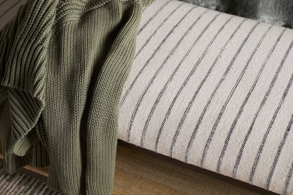 Nkuku - Sanja Cotton Upholstered Bench - Charcoal & Natural