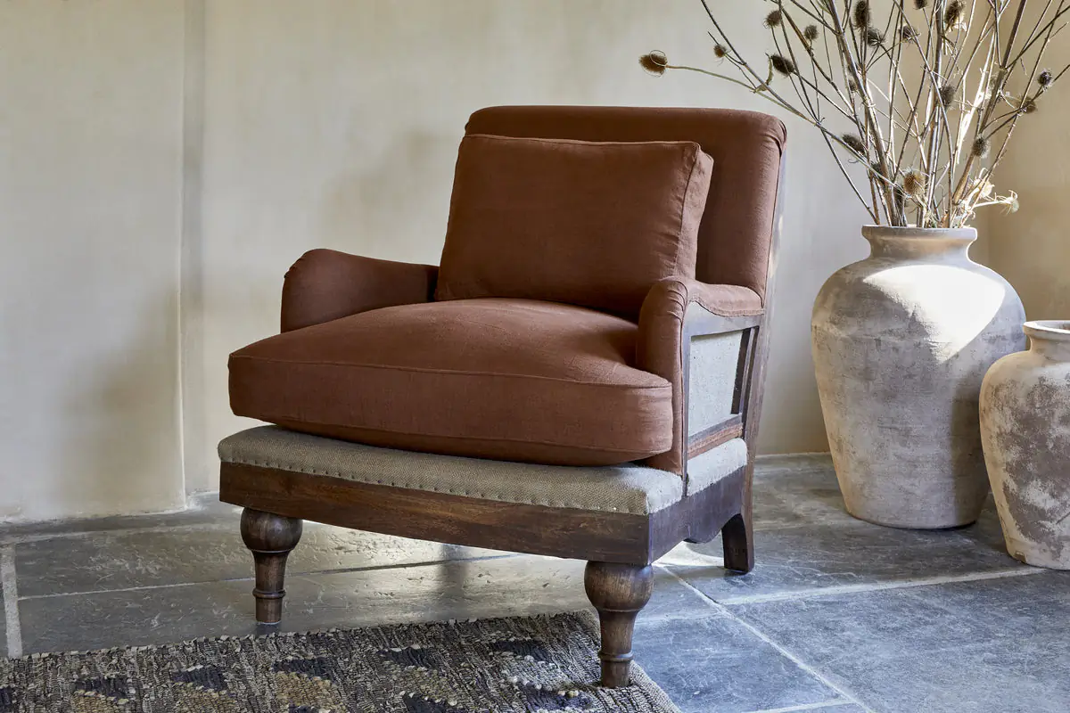 Nkuku - Abe Linen Deconstructed Armchair - Rust