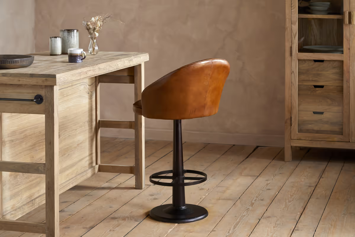 Nkuku - Lal Leather Swivel Counter Chair - Aged Tan
