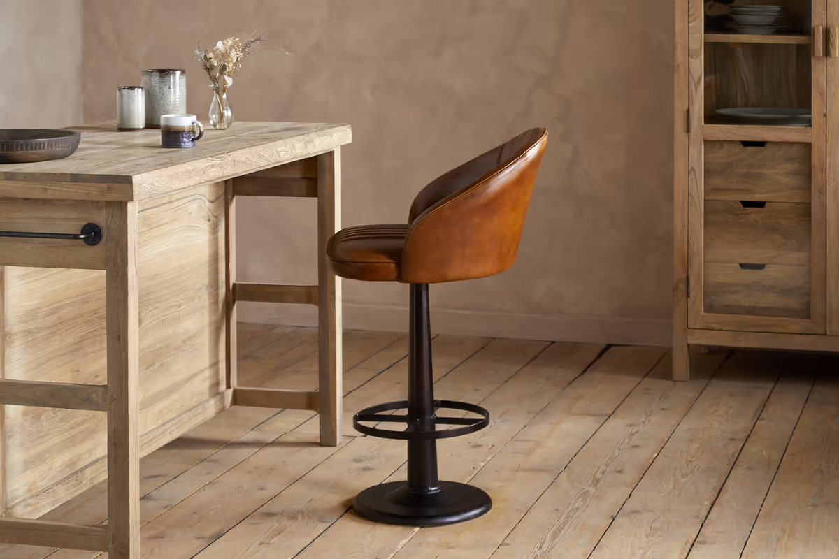 Nkuku - Lal Leather Swivel Counter Chair - Aged Tan