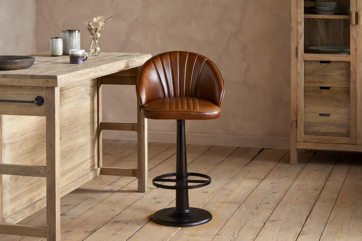 Nkuku - Lal Leather Swivel Counter Chair - Aged Tan