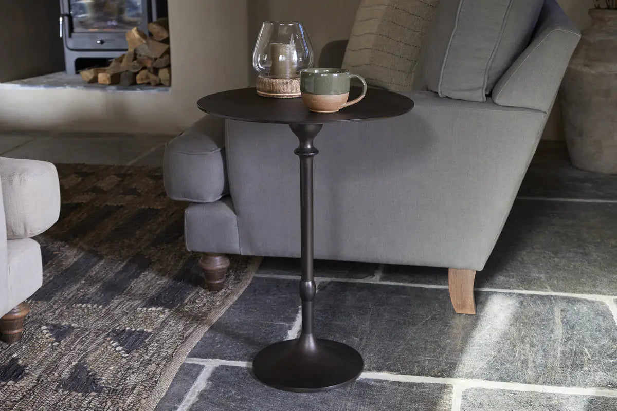Nkuku - Lahar Cast Metal Tall Side Table - Aged Black