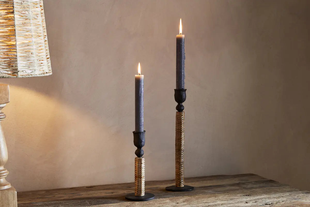 Nkuku - Musika Woven Candlestick - Black & Natural - Small - Without Candle