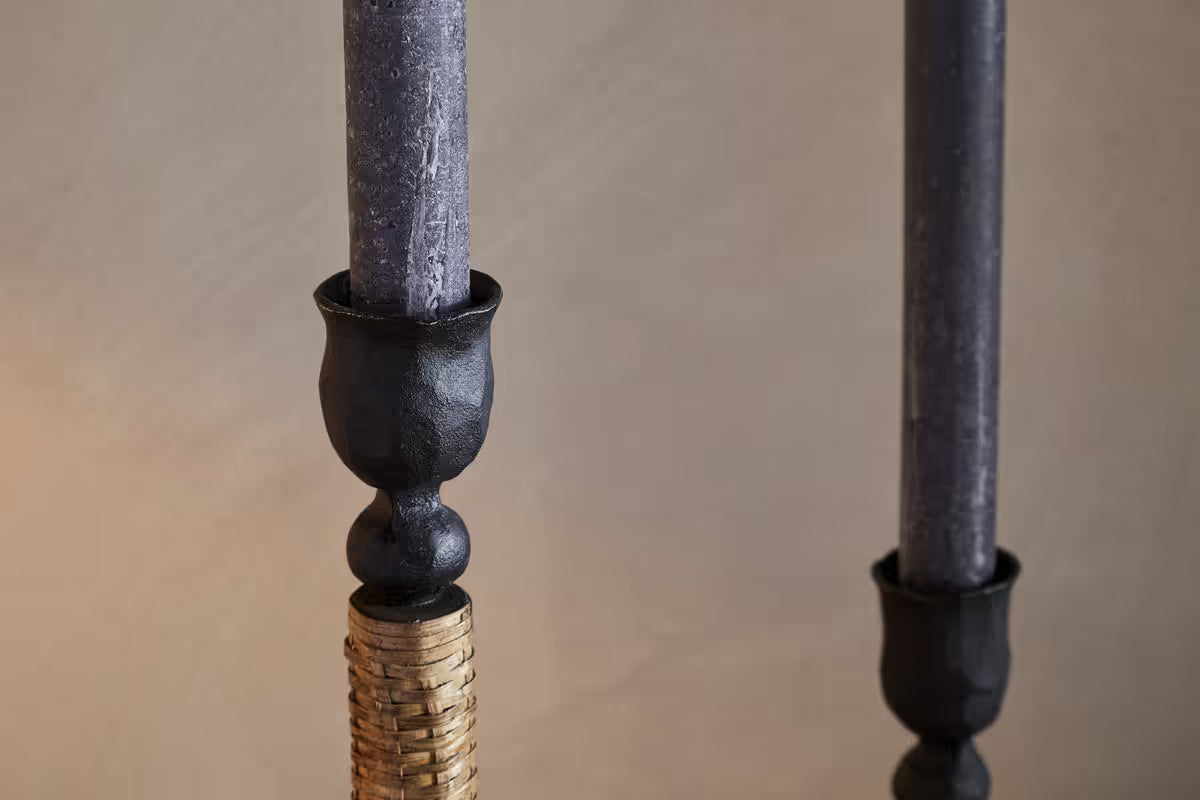 Nkuku - Musika Woven Candlestick - Black & Natural - Small - Without Candle