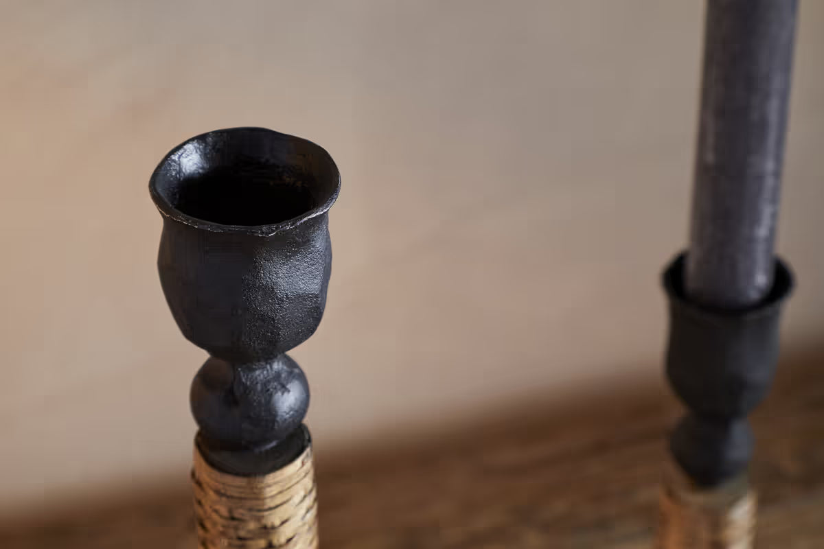 Nkuku - Musika Woven Candlestick - Black & Natural - Large - Without Candle