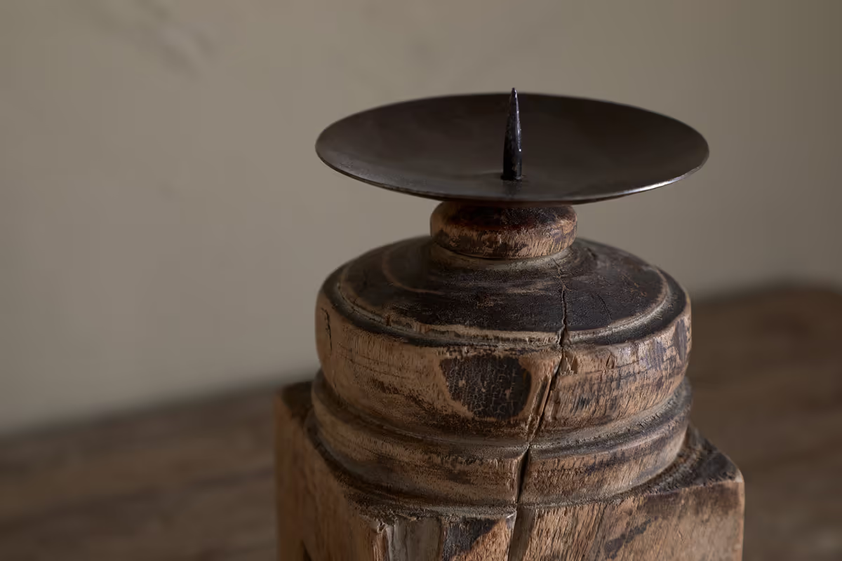 Nkuku - Rana Reclaimed Candle Holder - Reclaimed Wood & Iron - Without Candle