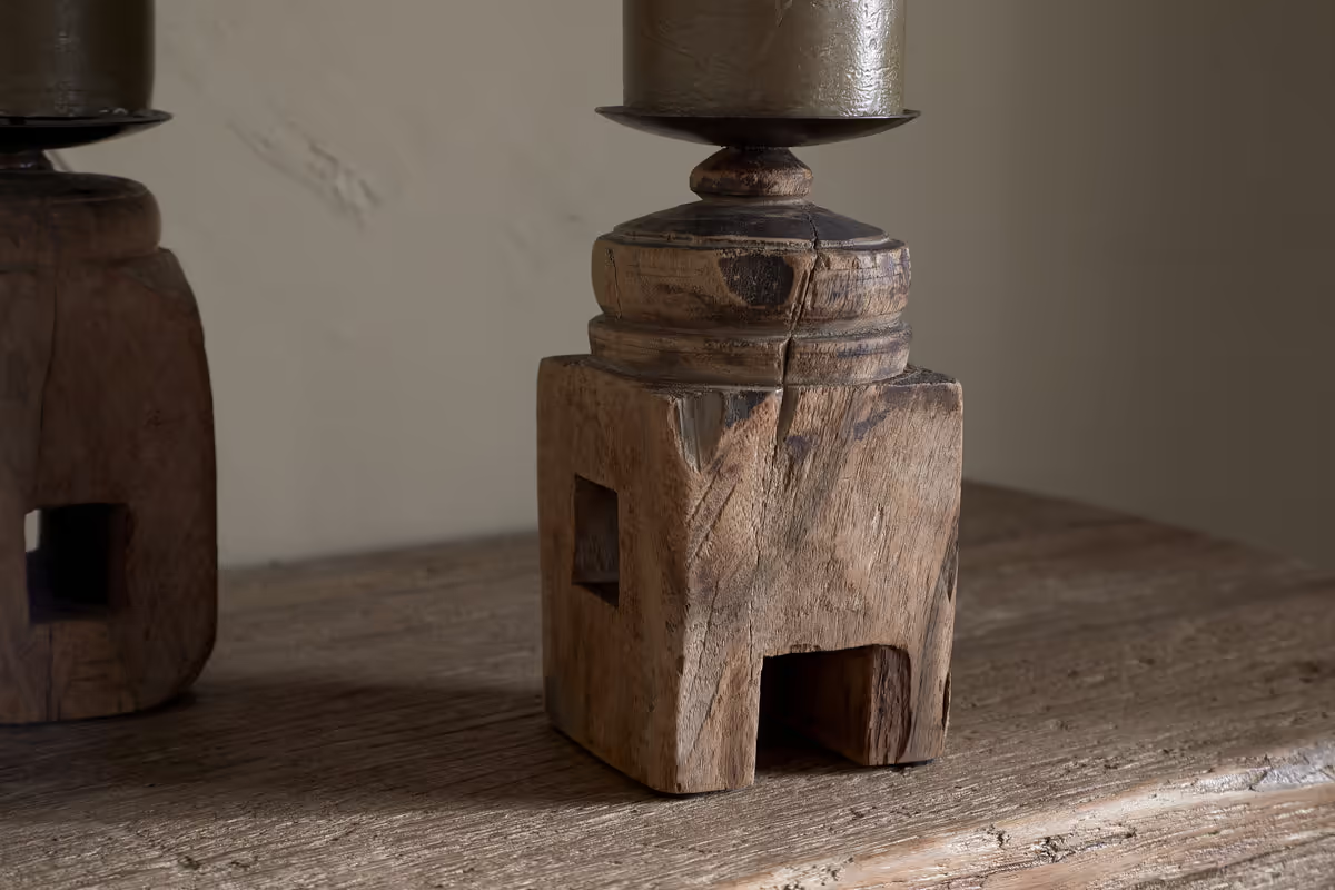 Nkuku - Rana Reclaimed Candle Holder - Reclaimed Wood & Iron - Without Candle