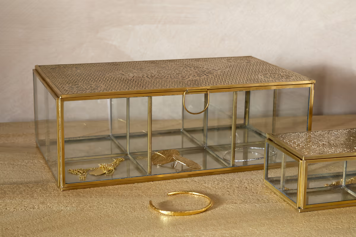 Nkuku - Kijang Jewellery Box - Brass & Clear - Large