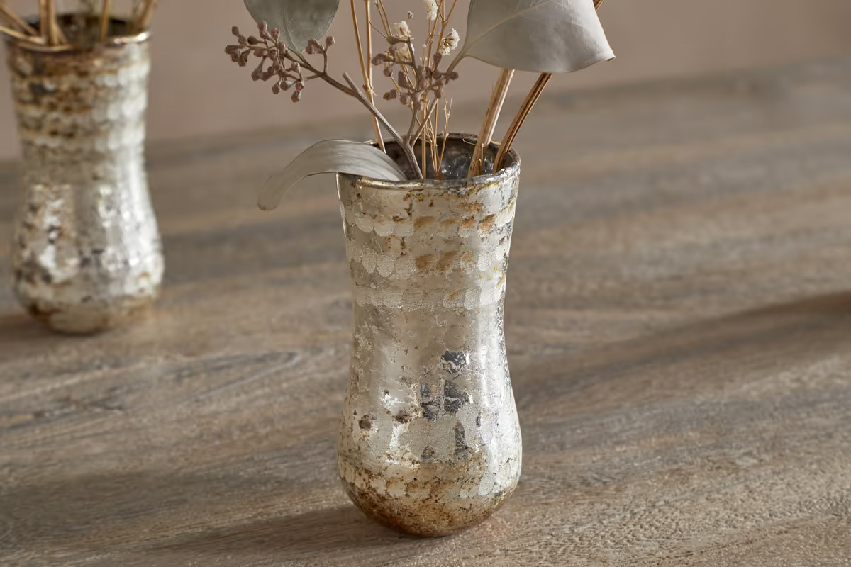 Nkuku - Rumi Recycled Glass Mini Vases - Silver Rust - (Set of 3)