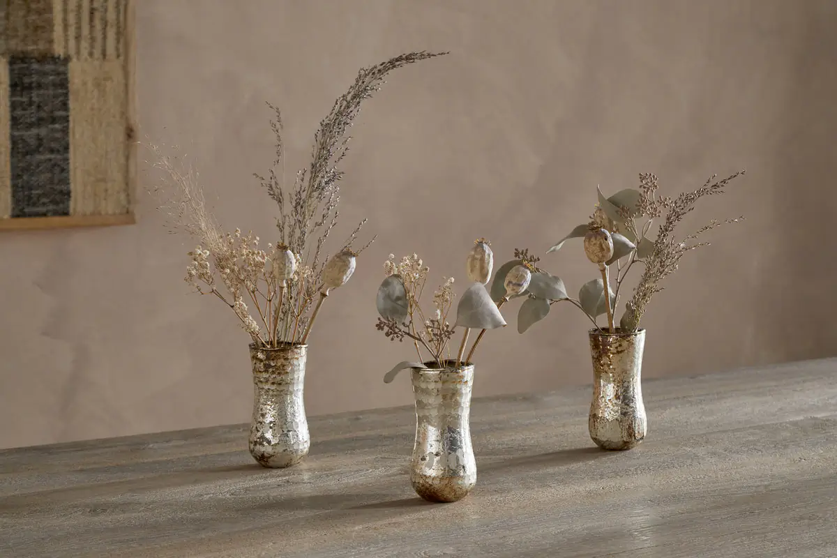 Nkuku - Rumi Recycled Glass Mini Vases - Silver Rust - (Set of 3)