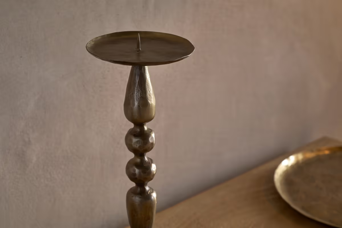 Nkuku - Ayo Pillar Candle Holder - Brass - Without Candle