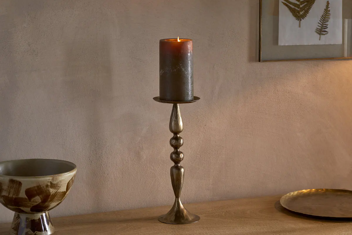 Nkuku - Ayo Pillar Candle Holder - Brass - Without Candle