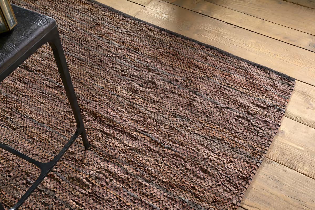 Nkuku - Ele Handwoven Recycled Leather Rug - Tan