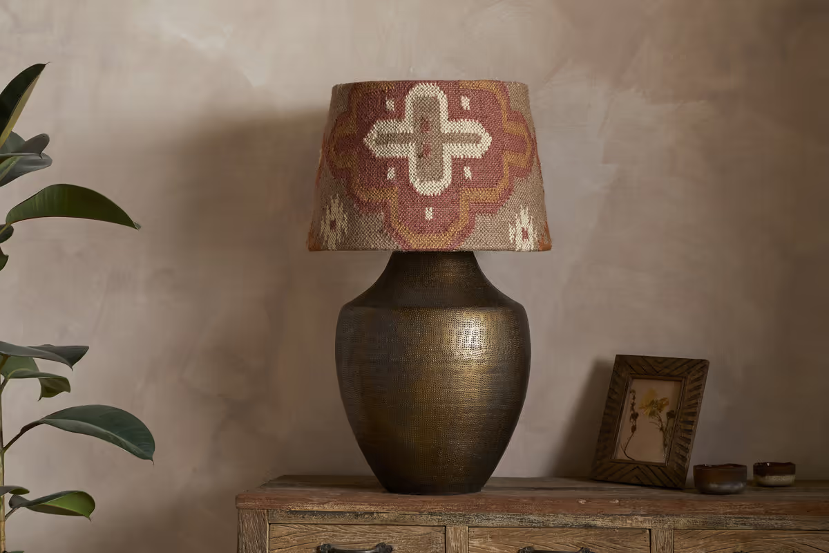 Nkuku - Yatra Jute Kilim Lampshade - Rust & Natural - Large
