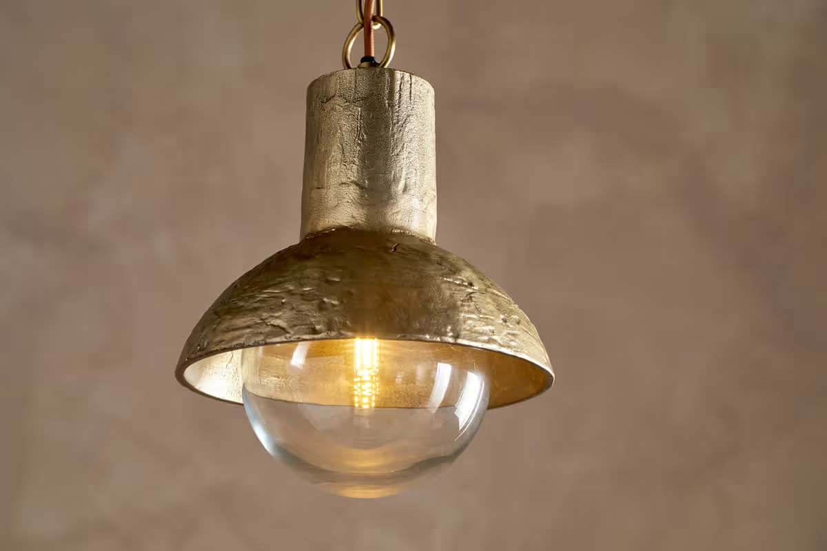Nkuku - Sakti Brass & Recycled Glass Pendant - Clear