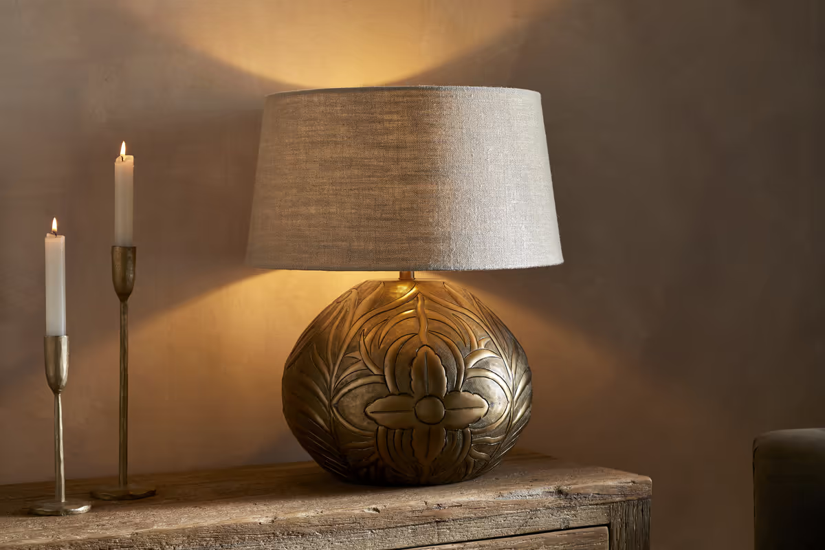 Nkuku - Purana Etched Table Lamp Base - Brass