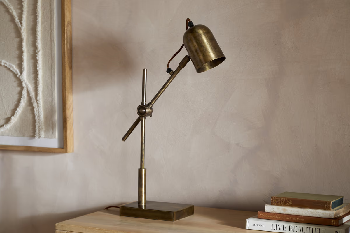 Nkuku - Thenkara Directional Desk Lamp - Antique Brass