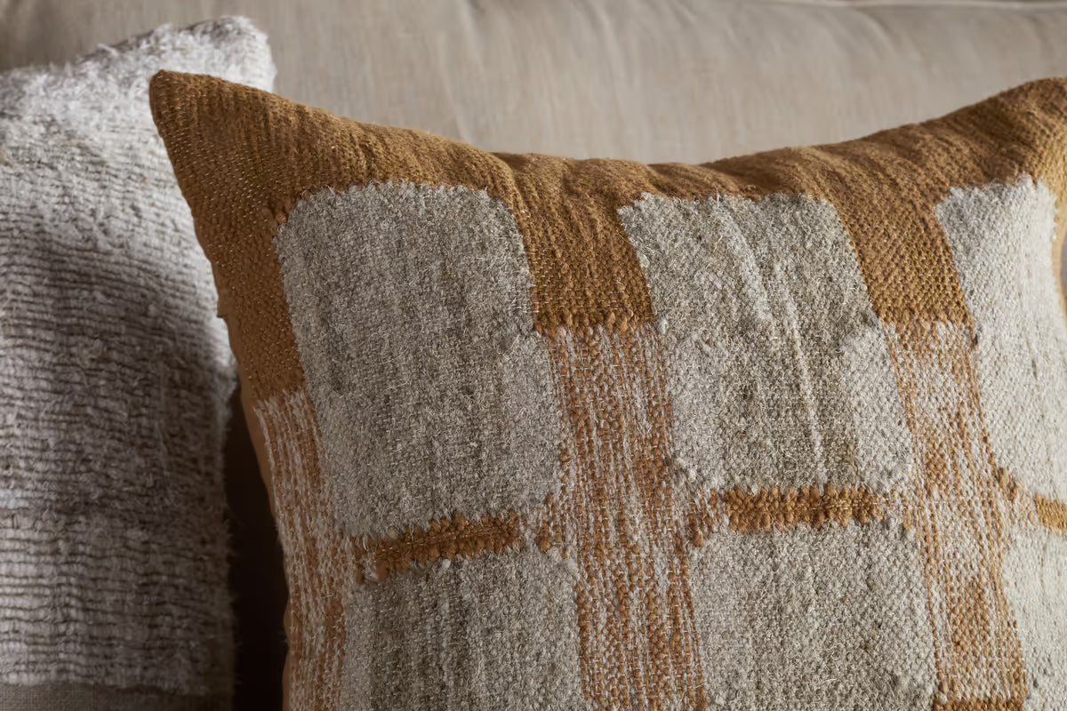 Nkuku - Akki Wool & Cotton Cushion Cover - Ochre - 50 x 50cm Without Cushion Inner