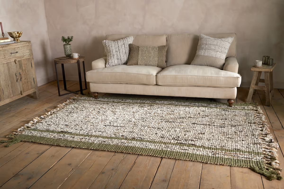 Nkuku - Kanta Jute & Textural Tweed Rug - Olive & Natural