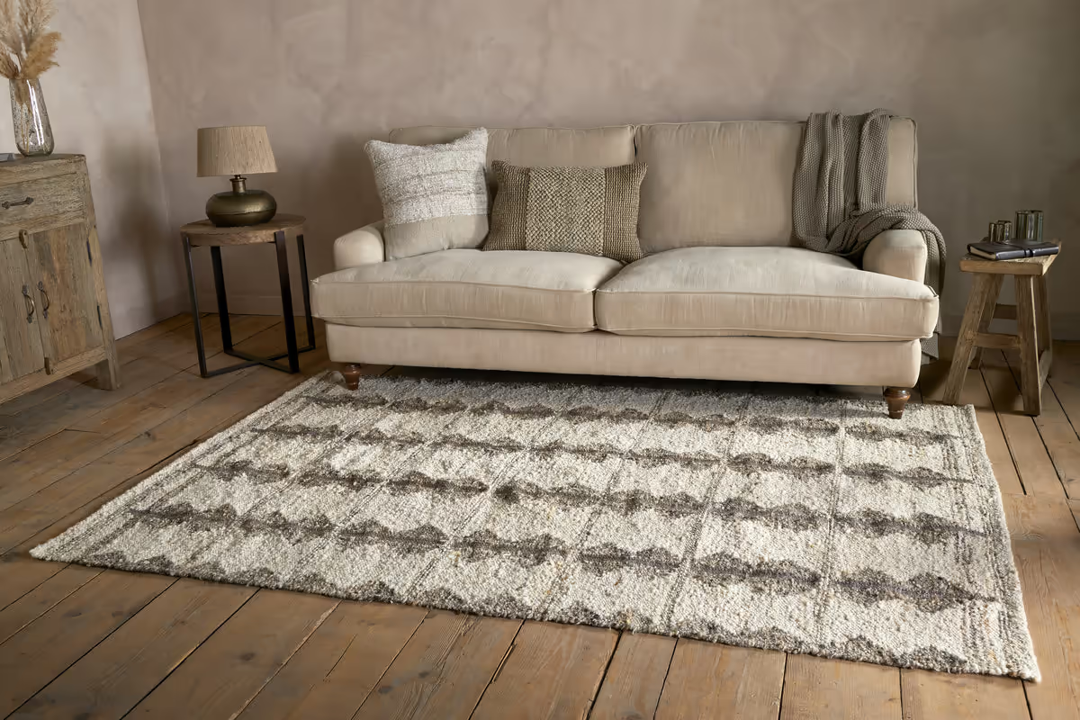 Nkuku - Japandi Handspun Cotton & Wool Rug - Cream & Clay