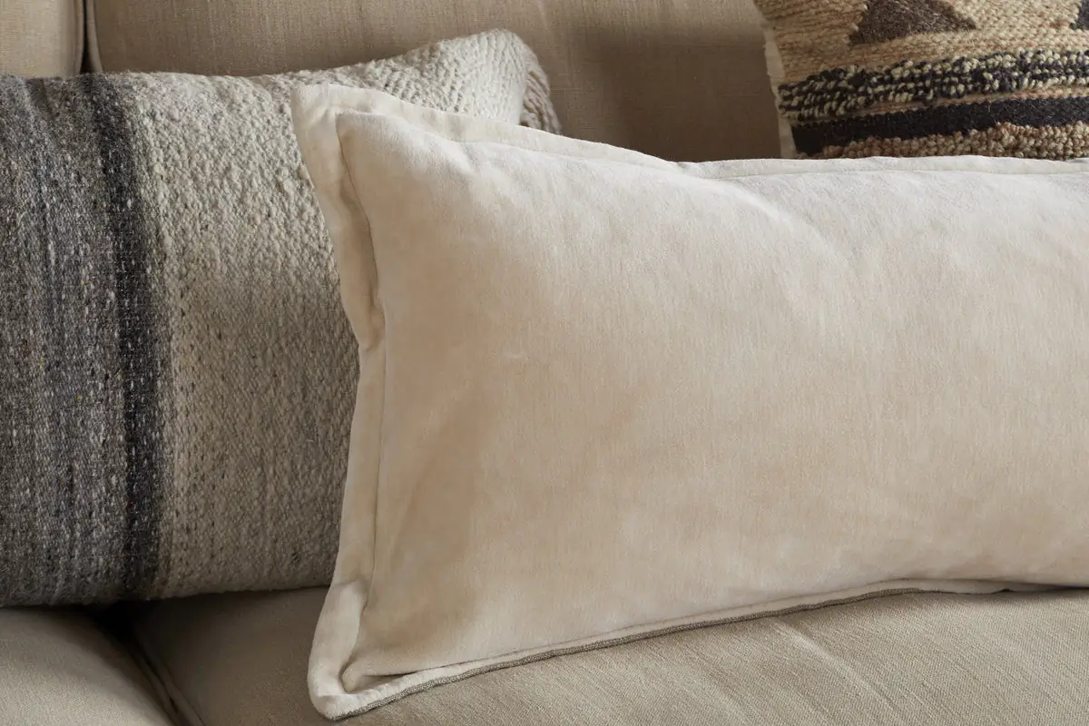Nkuku - Menmai Statement Velvet Lumbar Cushion Cover - Cream