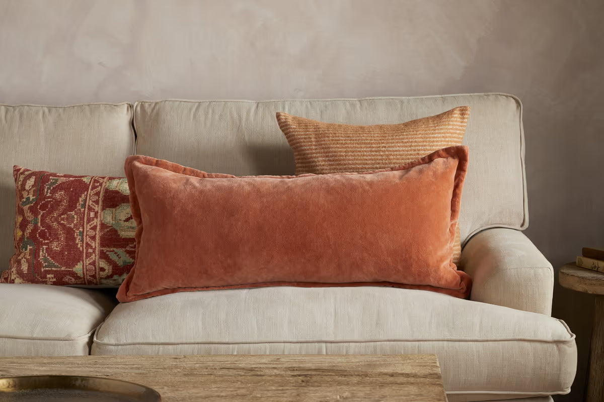 Nkuku - Menmai Statement Velvet Lumbar Cushion Cover - Cinnamon - Without Cushion Inner