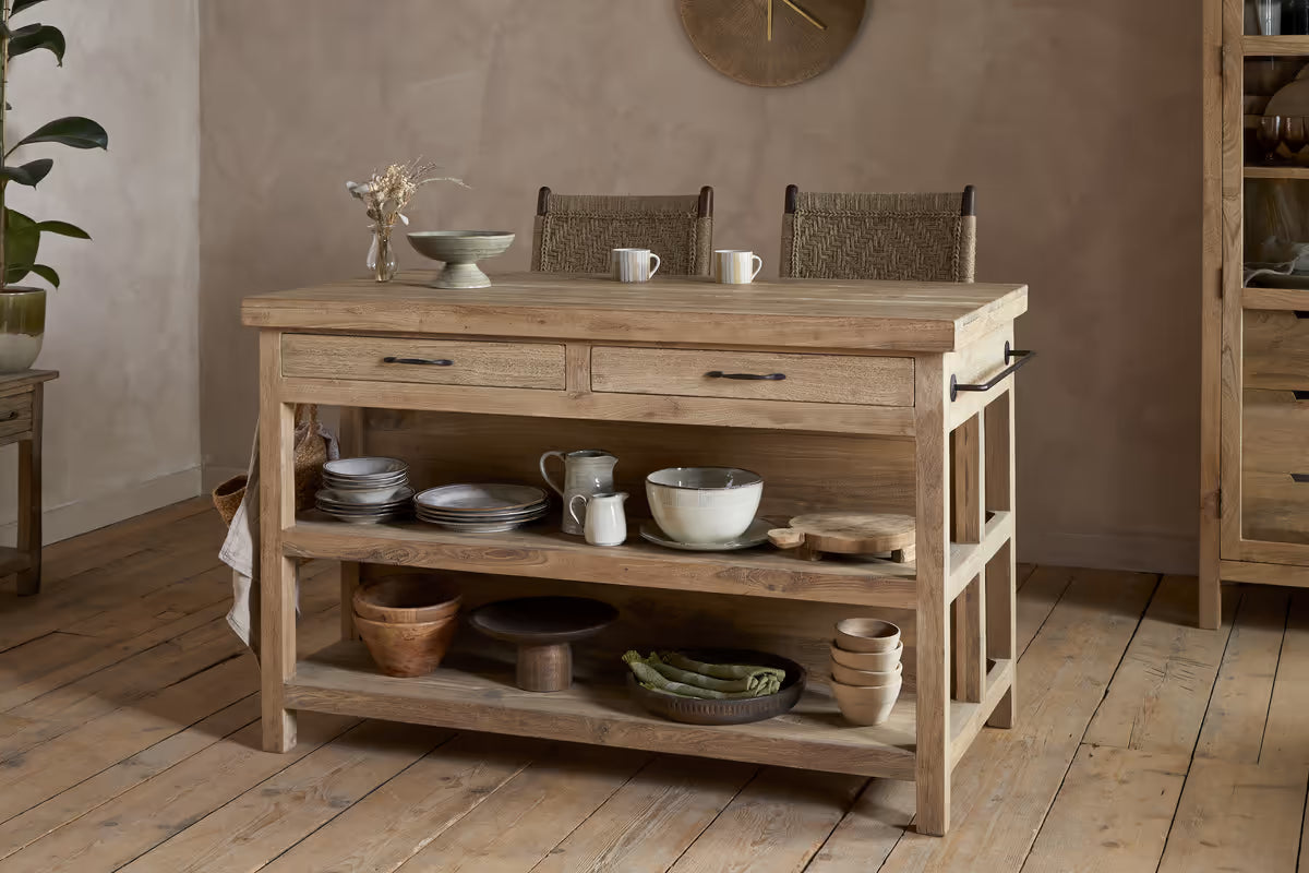 Nkuku - Tivu Reclaimed Wood Kitchen Island - Natural