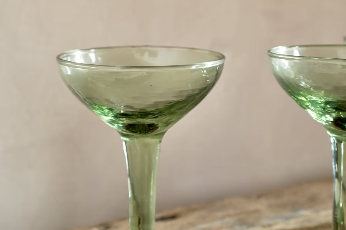 Nkuku - Yala Hammered Champagne Coupe - Sage Green - (Set of 4)