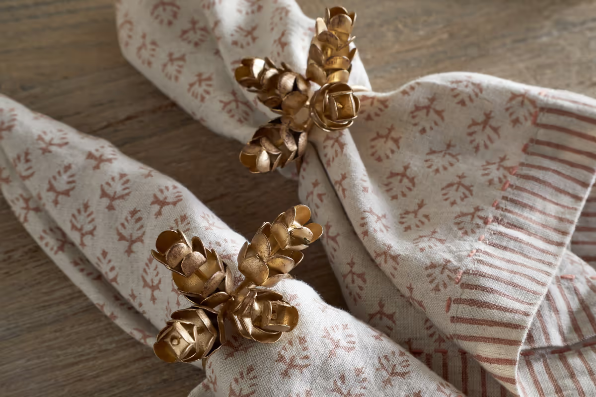 Nkuku - Beej Napkin Rings - Antique Brass - (Set of 4) - Without Napkins